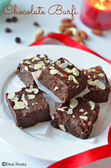 Chocolate Burfi Chocolate Burfi Recipe, Chocolate Barfi Recipe, Indian Chocolate, Chocolate Burfi, Easy Indian Dessert Recipes, Easy Indian Dessert, Burfi Recipe, Sweet Bites, Veggie Snacks