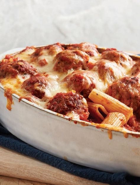 Recipe Detail Page | LCBO Rigatoni Ricotta, Pasta And Meatballs, Meatballs Baked, Ricotta Meatballs, Spaghetti Bolognaise, Baked Rigatoni, Meatball Casserole, Meatball Pasta, Meatball Bake