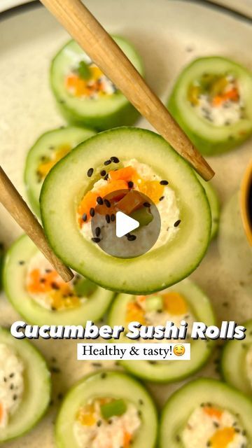 5 Min Recipes Snacks, 5 Min Snacks Easy Recipes, Vegetarian Recipes Kids, Vegetarian Sushi Rolls, Cucumber Sushi Rolls, Sushi For Kids, Sushi Healthy, Cucumber Snacks, Cucumber Sushi