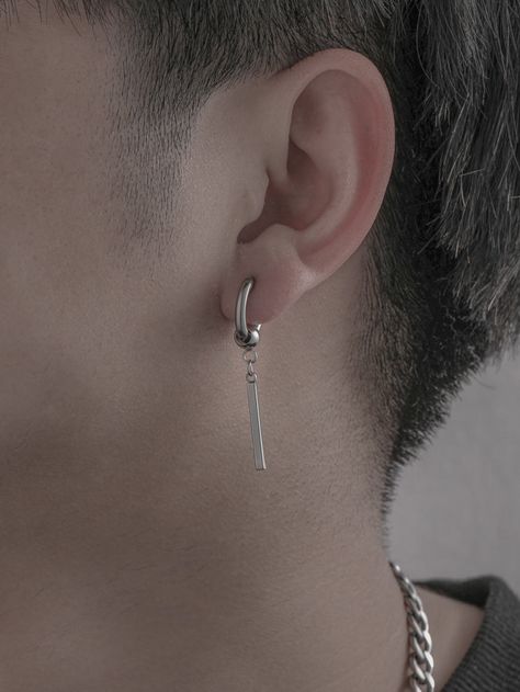 Silver Fashionable Collar  Stainless Steel  Dangle Embellished   Fashion Jewelry Mens Dangle Earrings, Earrings Men, Embellished Fashion, Earrings For Men, Geometric Pendant, Dangling Earrings, Ear Jewelry, Dangle Earrings, Fashion Jewelry