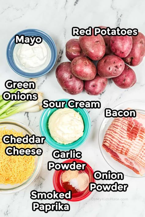 Loaded Baked Potato Salad Red Potatoes, Cheesy Potato Salad, Loaded Red Potato Salad, Red Potato Salad Recipe Easy, Loaded Potato Salad Recipe, Best Loaded Baked Potato, Potato Salad Loaded, Loaded Baked Potato Salad Recipe, Potato Salad Easy