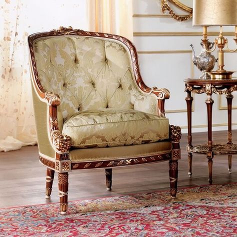 David Michael 31" Wide Armchair - Wayfair Canada New Classical Interior, Antique Living Room Ideas, Antique Living Room, Tufted Armchair, Traditional Armchairs, Classy Furniture, Historical Homes, Classical Interior, David Michael