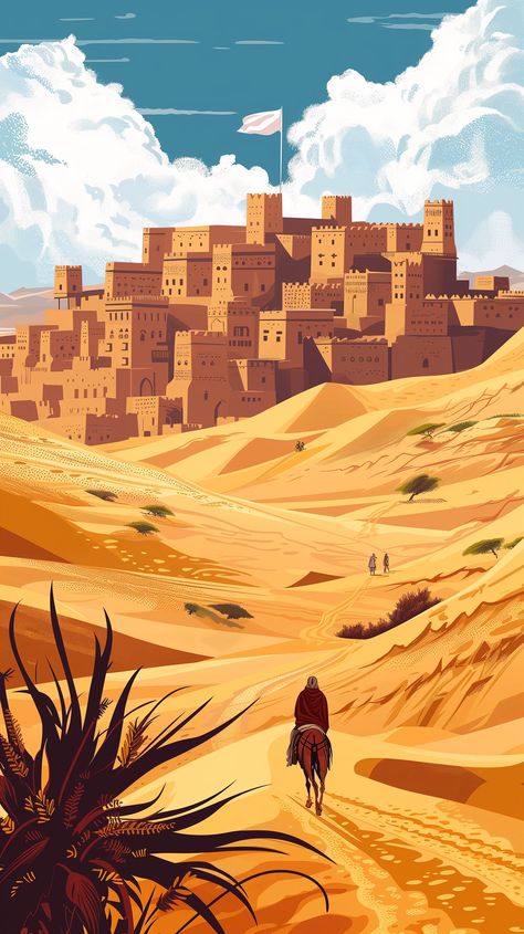 🎨💎Travel Wall Art with Midjourney Prompts - Tap the Link in my Bio🔗👈 Corn Drawing, Desert Illustration, Aladdin Art, Desert Poster, Beautiful Wallpaper Images, Morocco Art, Compass Art, Colour By Number, London Wallpaper