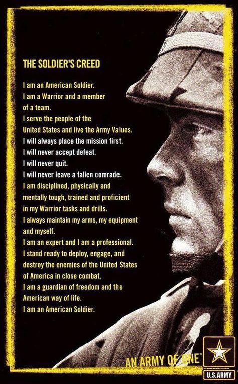 The Soldier's Creed #provestra Soldiers Creed, Army Values, Creed Wallpaper, Army Basic Training, Military Quotes, Military Mom, Army National Guard, Military Support, Army Strong