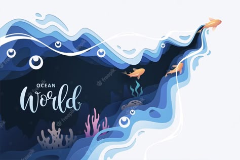 Premium Vector | Fishes layered shape wavy ocean underwater background in paper cut style Ocean Design Illustrations, Aquarium Graphic Design, Draw Underwater, Sea Graphic Design, Ocean Animation, Sea Ponies, Vector Art Background, Aquarium Art, Mind Psychology