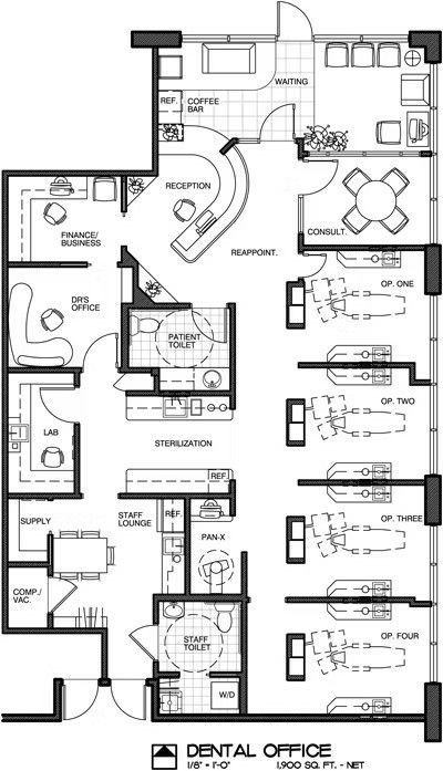 Dental Office Floor Plan, Unique Office Design, Orthodontic Office Design, Hospital Floor Plan, Dental Design Interior, Medical Clinic Design, Orthodontic Office, Dentist Office Design, Studio Medico