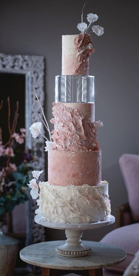 40 Beautiful Wedding Cake Trends 2023 : White Cake with Touch of Blue & Gold Cake Trends 2023, Romantic Wedding Cakes, Pink Gold Cake, Wedding Cake Trends, Dummy Cake, Beautiful Wedding Cake, Luxury Cake, Wedding Cake Ideas, Luxury Wedding Cake