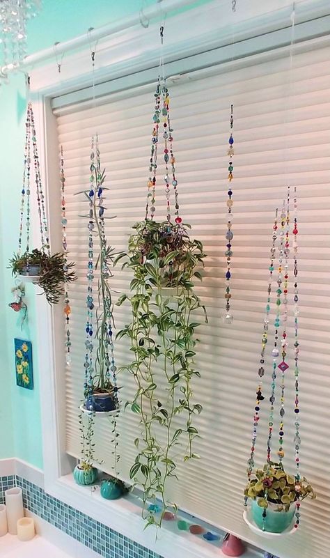 Glass Bead Hanging Decor, Beaded Plant Hangers, Beaded Hanger, Carillons Diy, Ceramic Bunny, Best Diy Projects, Room With Plants, The Hanger, Cute Room Decor