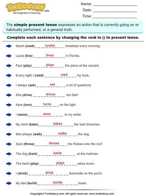 simple present tense worksheets with answers #worksheets #with #answers #simple #present #tense / worksheets with answers _ english grammar worksheets with answers _ modal verbs worksheets with answers _ present tense worksheets with answers _ simple present tense worksheets with answers _ mixed tenses worksheets with answers _ present perfect worksheets with answers _ punctuation worksheets with answers Present Tense Worksheets With Answers, Present Tense Worksheets, Simple Future Tense, Simple Past Tense Worksheet, Simple Present Tense Worksheets, Tense Worksheet, Past Tense Worksheet, Tenses English, Present Tense Verbs