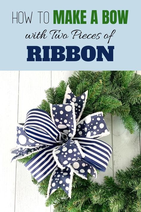 Swag Bows How To Make, Ribbon Wreaths Christmas, How To Make A Bow With 2 Different Ribbons, Loop Bows How To Make, How To Make A Farmhouse Bow, Diy Ribbon Bows For Wreaths, How To Make A Double Bow With Ribbon, Diy Gift Bow Ribbon, Bows On Wreaths