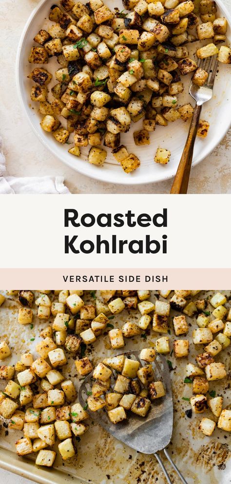 Roasted Kohlrabi Roasted Kohlrabi, Side Dishes Pasta, Best Healthy Meals, Kohlrabi Recipes, Root Vegetables Recipes, Bird Food Recipes, Roasted Sprouts, Pasta Vegetables, German Cooking