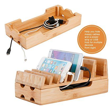 Levin Bamboo Multi Devices Charging Stand Phone Stand,Tablet Stand,Deaktop Charging Station Cable Organizer for Iphone Ipad and Kindle Diy Cleanse, Charging Station Organizer, Phone Charging Station, Electronics Storage, Diy Gadgets, Electronic Organization, Charging Stations, Phone Organization, Cable Organizer