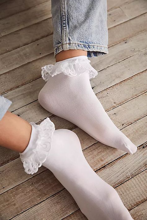 white - Cute Ankle Socks for Women | Free People Comfortable White Socks, Frilly Socks And Heels, Cute Ankle Socks, White Ankle Socks, Tulle Socks, Socks Lace, Ruffle Socks, Frilly Socks, Floral Socks