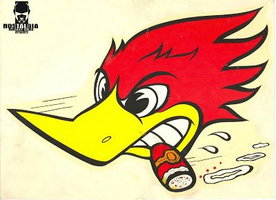 Clay Smith Cams tattoo. Hotrod bird logo.  Mr. Horsepower Woody Woodpecker