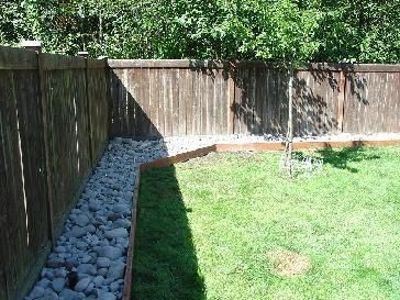 fence with rock border | visit servicemagic com Rock Fence Border, Garden Ideas Along Fence Line, Patio Ideas For Dogs, Rock Fence, Fence Border, Landscaping Along Fence, Backyard Ideas For Small Yards, Sloped Backyard, Rock Landscaping