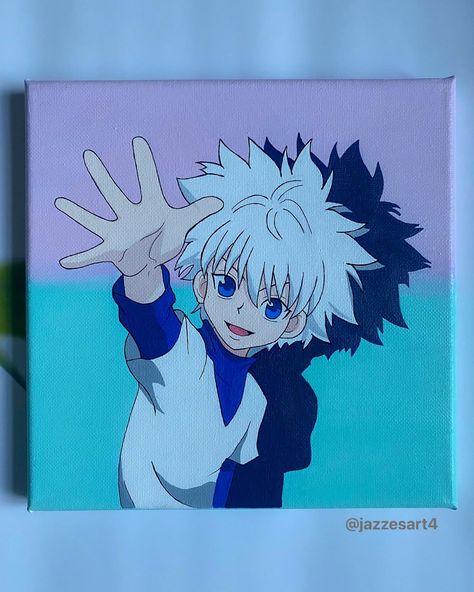 Killua Painting, Hunter X Hunter Painting, Simple Anime Painting, Anime Painting Acrylic, Killua Drawing, Anime Canvas Painting, Anime Painting, Simple Anime, Killua Zoldyck