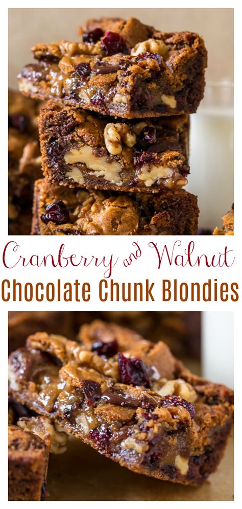 Walnut Recipes Dessert, Gooey Cookie Bars, Easy Blondie Recipe, Walnut Blondies, Cranberry Desserts, Cranberry Recipes Dessert, Blondies Recipe Easy, Walnut Dessert, Christmas Cookie Bars