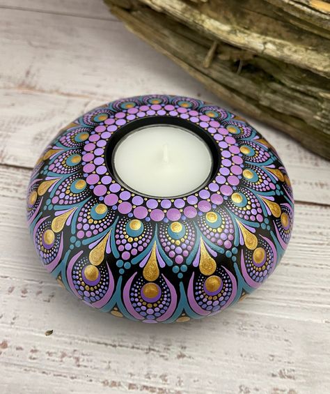 Dot Mandala Tea Light Candle Holder Hand Painted Dot Art Gift Mandala Candle Holder, Tealight Holder Ideas, Mandala Candle, Dot Mandela, Stone Mandala, Mandala Canvas, Nails Today, Mandala Designs, Tea Light Candle Holder