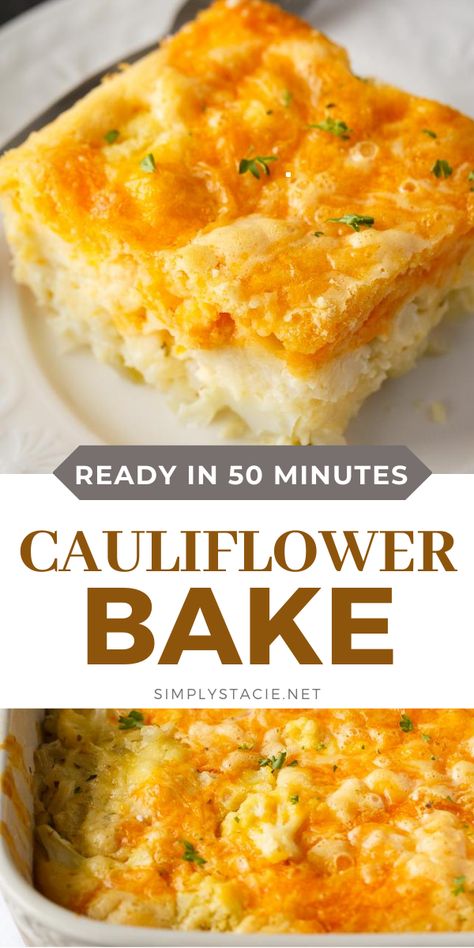 Cheesy Cauliflower Bake, Cauliflower Bake, Cauliflower Dishes, Baked Cauliflower, Veggie Side Dishes, Easy Casserole, Cauliflower Recipes, Veggie Dishes, Vegetable Side Dishes