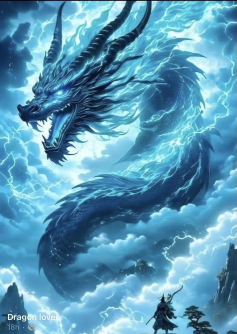 Thunder Dragon Art, Cool Dragon Pictures, Storm Dragon, Lightning Dragon, Elemental Dragons, Dragon Blue, Dragon Garden, Thunder Dragon, Dragon Tattoo Art