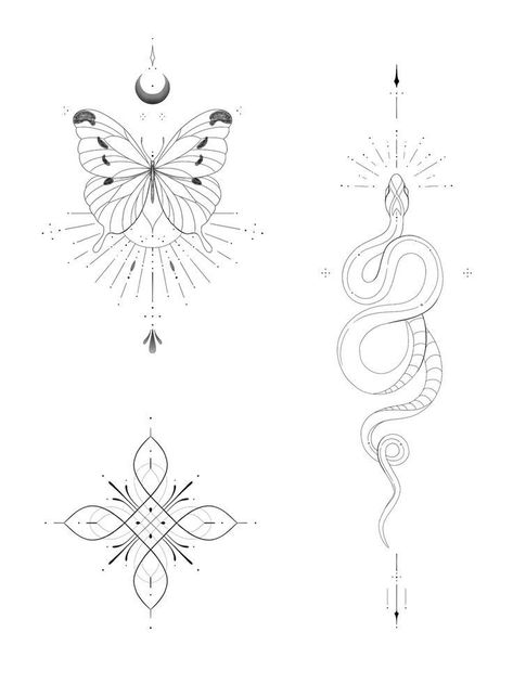 Patchwork Tattoo Ideas Linework, Delicate Line Work Tattoo, Tattoo Line Designs, Cool Linework Tattoos, Boho Snake Tattoo, Cute Line Work Tattoos, Spiritual Fine Line Tattoo, Fine Line Work Tattoo, Small Linework Tattoo Design