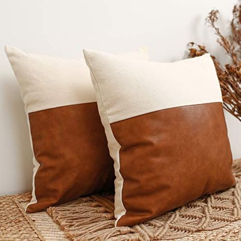 Leather Pillow Covers, Brown Leather Pillow, Modern Couch Pillows, Brown Leather Couch Living Room, Brown Leather Couch, Leather Couches Living Room, Pillow Cases Diy, Leather Throw Pillows, Living Room Cushions