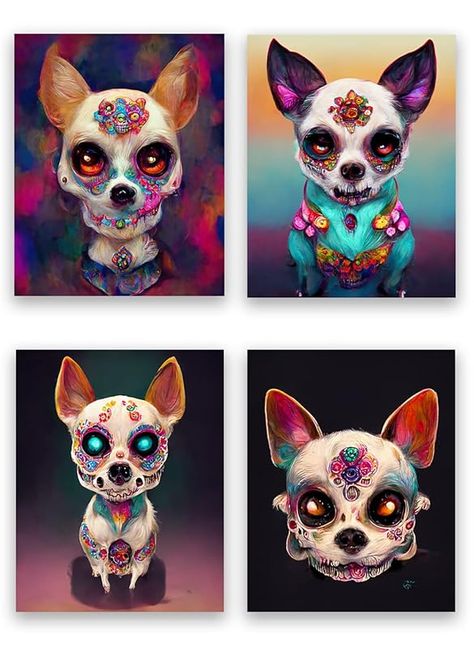 Amazon.com: Chihuahua Sugar Skull - Set of Four Gallery Wall Photos (8x10) Unframed Print Poster - Cute Halloween Home Decor and Gift For Chihuahua Owners and Dog Lovers : Handmade Products Chihuahua Owner, Photo Wall Gallery, Amazon Handmade, Star Art, Halloween Home Decor, Halloween House, Sugar Skull, Art Store, Craft Stores