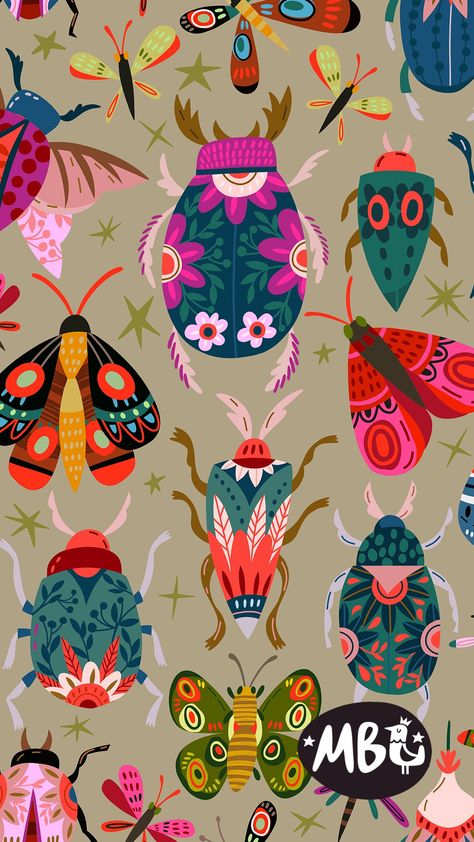 Insects Party Vector Seamless Pattern by Marusha Belle Bug Wallpaper, Insects Painting, Bug Illustration, Spring Bugs, Kids Branding Design, Insect Pattern, Surface Pattern Design Inspiration, Animal Print Background, Pattern Bank