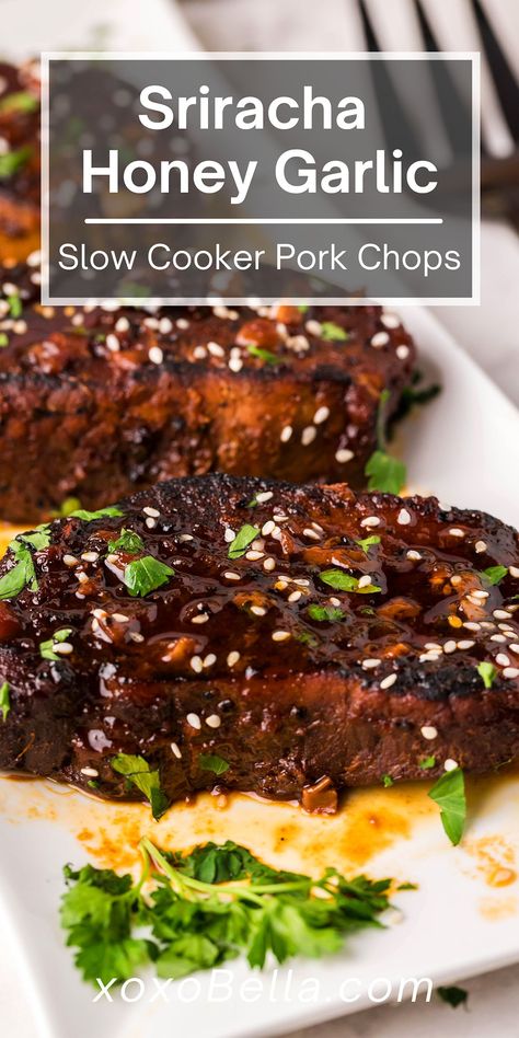 Slow Cook Pork Chops, Easy Crockpot Pork Chops, Spicy Pork Chops, Sweet And Spicy Pork, Asian Pork Chops, Asian Pork Recipes, Honey Pork Chops, Honey Garlic Pork, Garlic Pork Chops