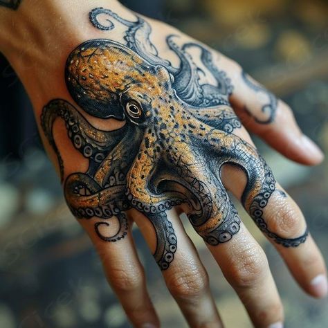 The octopus tattoo on the hand is a display of adaptability and intelligence, traits shared by the enigmatic sea creature. Its tentacles flow with a life of their own, a blend of realism and fantasy on skin.  ... daha fazla Halloween Flash Tattoo, Octopus Tattoo Sleeve, Kraken Tattoo, Kraken Art, Sleeve Tattoos For Men, Octopus Tattoo Design, Octopus Tattoos, Animal Tattoo Ideas, Flash Tattoo Designs