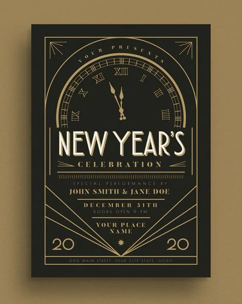 Art Deco New Year, 1920 Typography, 2025 Poster, Cookies Box, Art Deco Invitations, Culture Festival, Christmas Graphic Design, Wild Hare, Yearbook Themes