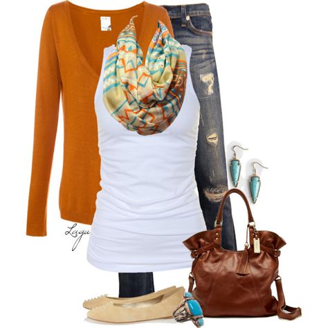 harvest, created by lagu on Polyvore Bright Cardigan, Orange Cardigan, Spring Wear, Orange Top, Fall Clothes, Fashion Sets, Fall Winter Outfits, Fall Outfit, Casual Fall