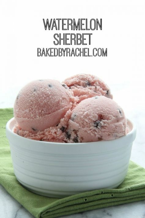 Watermelon Sherbet – Baked by Rachel Watermelon Sherbet Recipe, Sherbet Recipes, Frozen Dessert Recipe, Fruit Leather, Yummy Ice Cream, Homemade Ice Cream Recipes, Cold Treats, Sorbet Recipes, Frozen Yoghurt