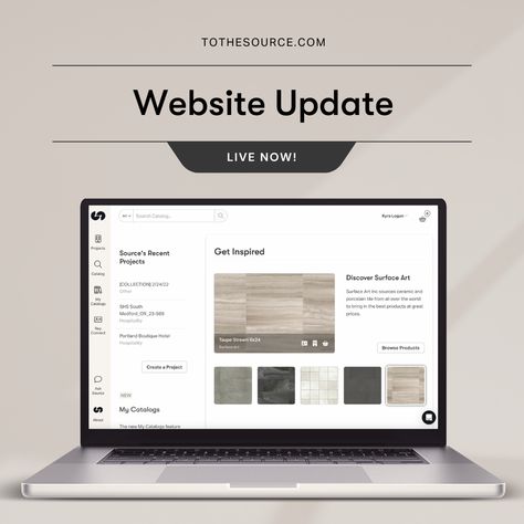 We are excited to announce that our website update is now live🤩 With this update, we have added a new feature - personalized digital catalogs. Click the link to learn more about our new feature "My Catalogs" and head over to tothesource.com to check out our updated website! • • • #sourceproducts #tothesourcedotcom #vethis #sourcedelivers #websiteupdate #newfeature #interiordesigners #interiordesign #commercialdesign #architects #architecture Website Update Announcement, Surface Art, Material Library, Workplace Design, Commercial Design, Live In The Now, Boutique Hotel, Architects, Join Us