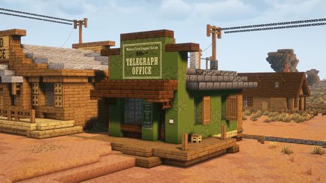 Minecraft Wild West Telegraph Office Minecraft Sheriff Office, Minecraft Old West Town, Minecraft Wild West Town, Western Town Map, Minecraft Wild West House, Western House Minecraft, Minecraft Wild West Buildings, Minecraft Wood Shop, Post Office Minecraft