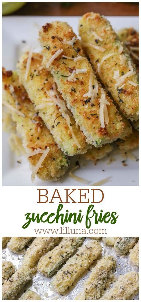 These baked zucchini sticks are crusted and baked in panko, parmesan cheese, oregano, and basil. Zucchini fries are healthy AND delicious! #bakedzucchinifries #zucchinifries #baked #zucchini #appetizer #sidedish #healthy Basil Zucchini, Zucchini Fries Baked, Cheese Fries Recipe, Baked Zucchini Fries, Parmesan Crusted Zucchini, Zucchini Appetizer, Healthy Fries, Zucchini Cheese, Zucchini Sticks