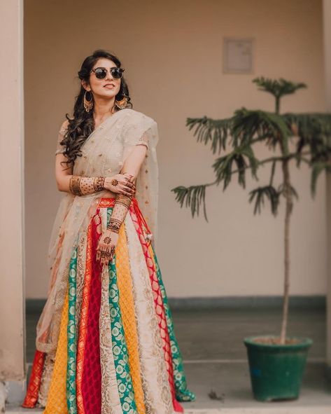 Real Brides Who Wore Multi-Colored Lehengas Like Priyanka Chopra | WedMeGood Lehenga Images, Orang India, Brocade Lehenga, Bridal Lehenga Designs, Raw Silk Lehenga, Mehendi Outfits, Silk Lehenga, Lehenga Designs, Manish