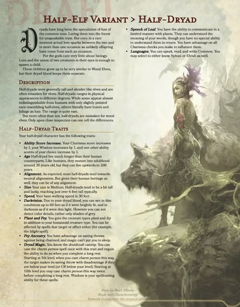 5e Races, Dungeons And Dragons Races, Dnd Druid, D D Races, Dnd Elves, Dnd Inspiration, Hellfire Club, Dnd Races, D D Character Ideas