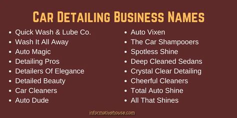 Catchy Car Detailing Business Names Ideas And Suggestions Car Detailing Business Name Ideas, Car Detailing Name Ideas, Car Detailing Business, Detailing Business, Car Valet, Unique Business Names, Business Name Ideas, Catchy Names, Name Boards