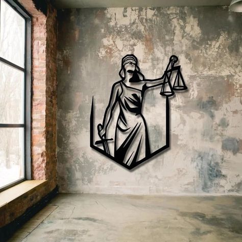 Justice Metal wall Decor, Lawyer Gift, Law Office Wall Art, Custom Metal Sign, Lawyer Graduation, Lawyer Office Gift, Valentines Day, Gift by WallArtAntDesignStr on Etsy Scales Of Justice Art, Lawyer Office Design, Lawyer Art, Law Firm Design, Law Office Design, Lawyer Graduation, Lawyer Office Decor, Law Office Decor, Lawyer Office