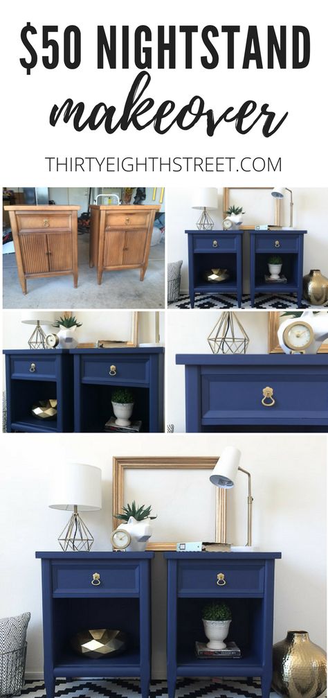 Gorgeous Painted Furniture Makeovers! Modern Painted Nightstands for under $60! | Thirty Eighth Street. Products linked are affiliate links. Old Nightstand, Painted Nightstands, Furniture Poster, Painted Bedside Tables, Nightstand Makeover, Painted Night Stands, Country Chic Paint, Furniture Rehab, Furniture Renovation