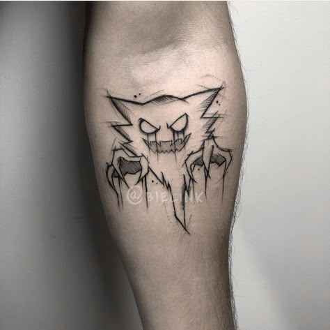 Scary Tattoo Designs, Gengar Tattoo, Haunted Art, Tattoos Realism, Pikachu Tattoo, Pokemon Tattoos, Hunter Tattoo, Gamer Tattoos