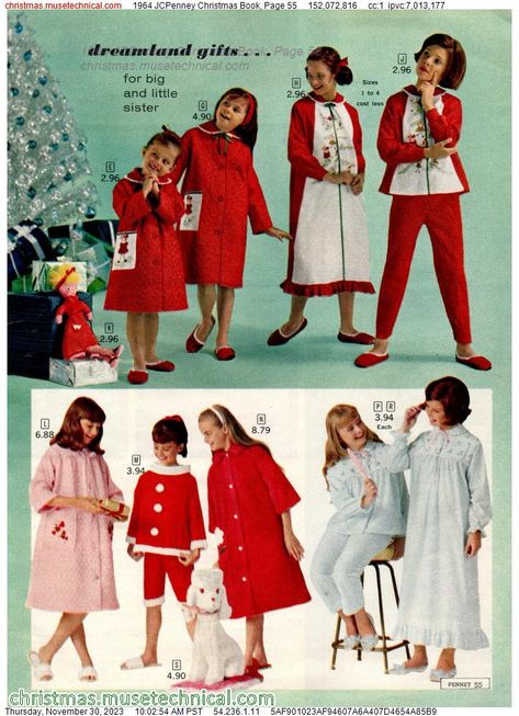 Vintage Christmas Ads, Christmas Ads, 4 Sisters, Cute Sleepwear, Christmas Ad, Christmas Catalogs, Christmas Book, Old Fashioned Christmas, 60s Mod