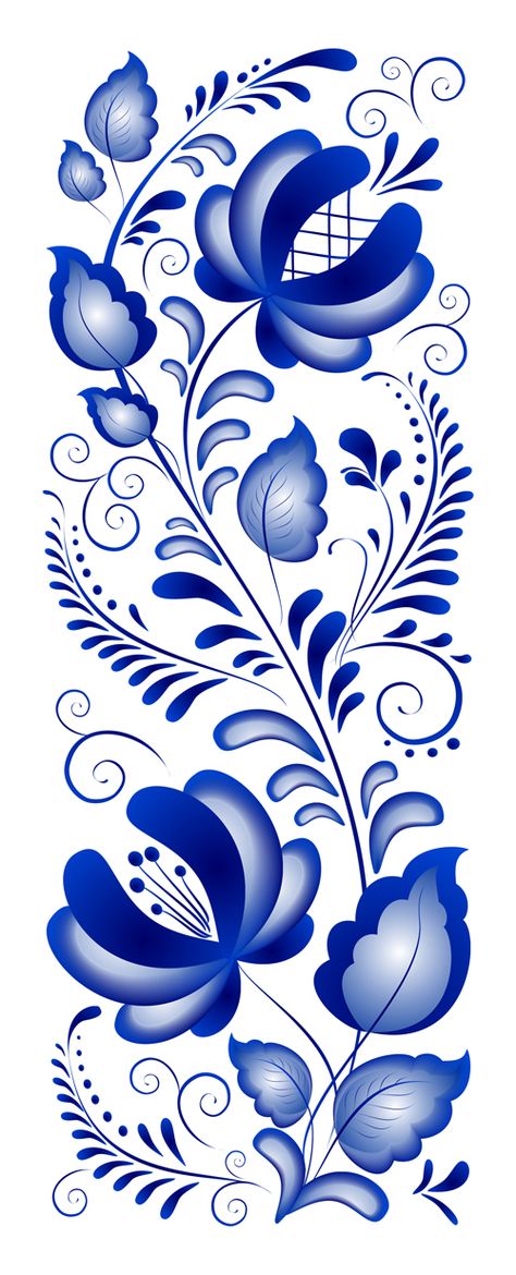 Beautiful blue flower ornaments design vector Russian Folk Art, زجاج ملون, Pola Sulam, Russian Folk, Flower Ornaments, Tole Painting, Arte Popular, Folk Art Painting, Kirigami