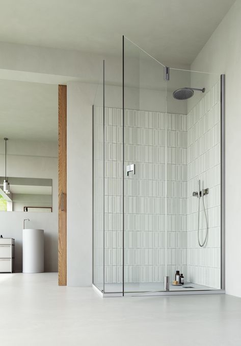 SuperSintesi Shower Enclosure with Hinged Shower Door Hinged Shower Door, Frameless Door, Frameless Shower Doors, Wall Hung Toilet, Frameless Shower, Shower Door, Design Minimal, Shower Enclosure, Design Minimalista