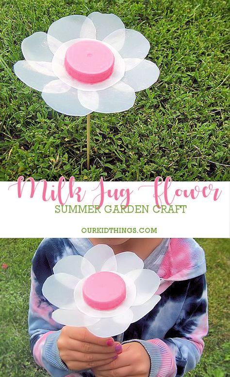 Milk Jug Crafts, Garden Crafts For Kids, Crafts Recycled, Recycled Crafts Kids, Plastic Bottle Flowers, Plastic Bottle Art, Summer Craft, Craft Kids, Magic Garden