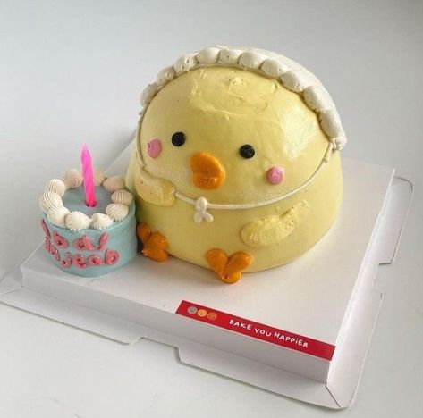 Small Birthday Cakes, Chicken Cake, Duck Cake, Korean Cake, Funny Birthday Cakes, Mini Cakes Birthday, Cute Baking, Creative Birthday Cakes, 3d Cake