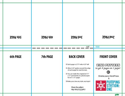 pattern for 8-page zine on one piece of paper One Page Zine, 8 Page Zine, Zine Template, Zine Making, Accordion Fold, Self Publishing, Paper Print, Lesson Plan, Cover Pages