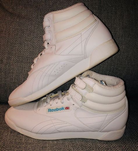 Vintage 80s Reebok Classic Freestyle Fitness High Top Sneaker White Womens 8.5 #Reebok #Sneaker #Casual 80s Shoes Women, Rebook Shoes, 80s Reebok, Reebok High Tops, Reebok Retro, All White Shoes, 80s Shoes, Reebok Freestyle, Reebok Sneaker