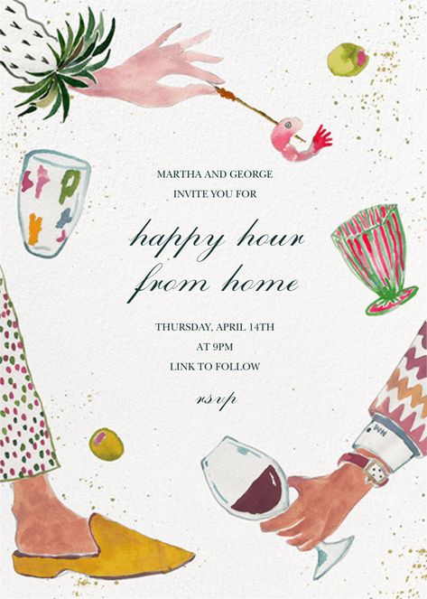 Hors Doeuvres, Online Party Invitations, Cocktail Party Invitation, House Warming Invitations, Happy Hour Cocktails, Holiday Party Invitations, E Card, Wedding Stationary, Watercolor Illustration